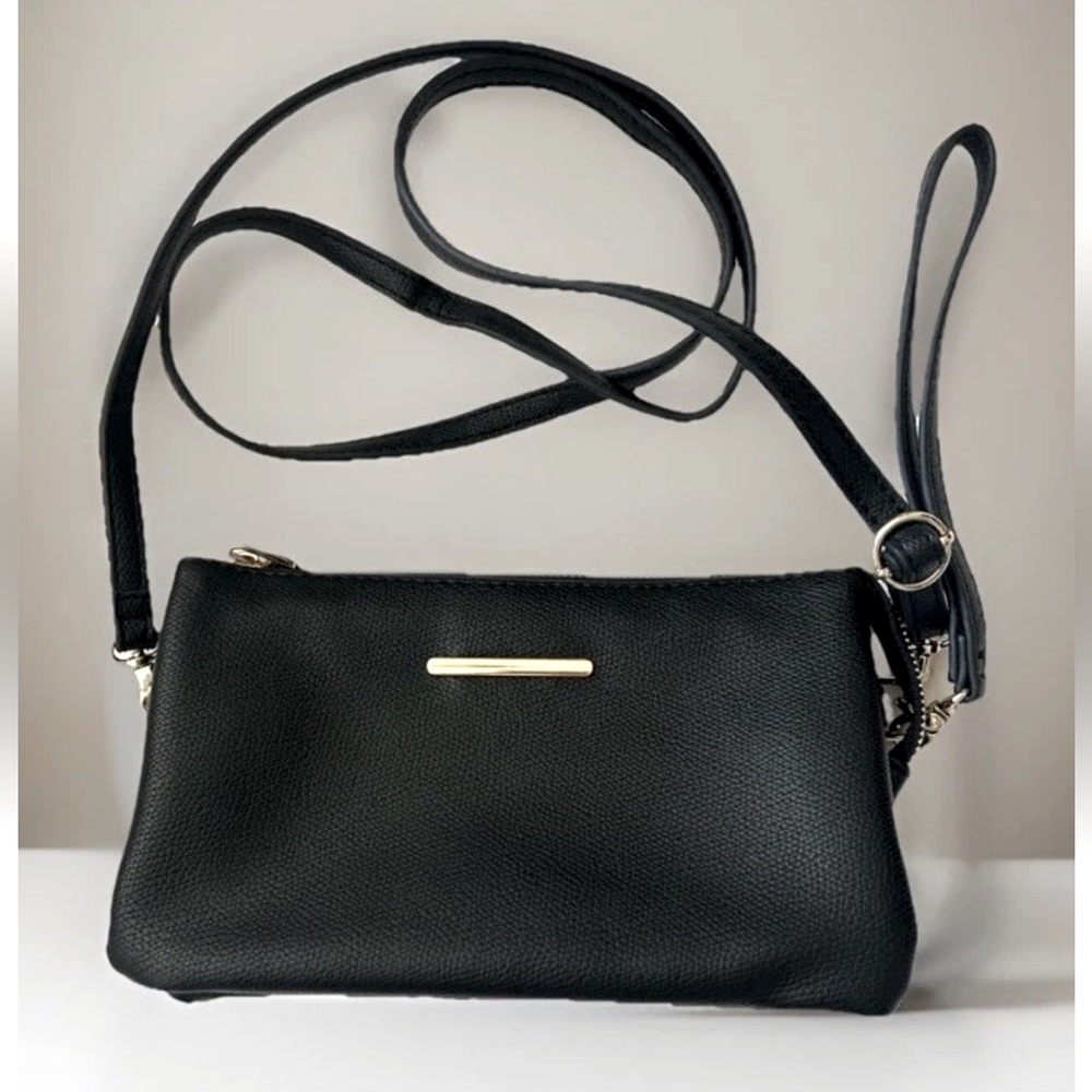SALE! Unbranded Black Vegan Leather Triple Section Crossbody Bag 8"x 5"
